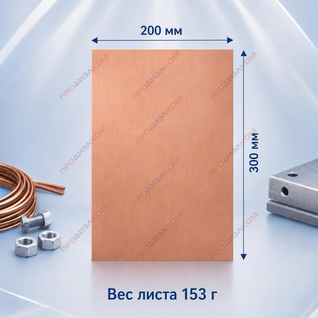Лист меди М1 0.3 х 200 х 300 мм (твердый)