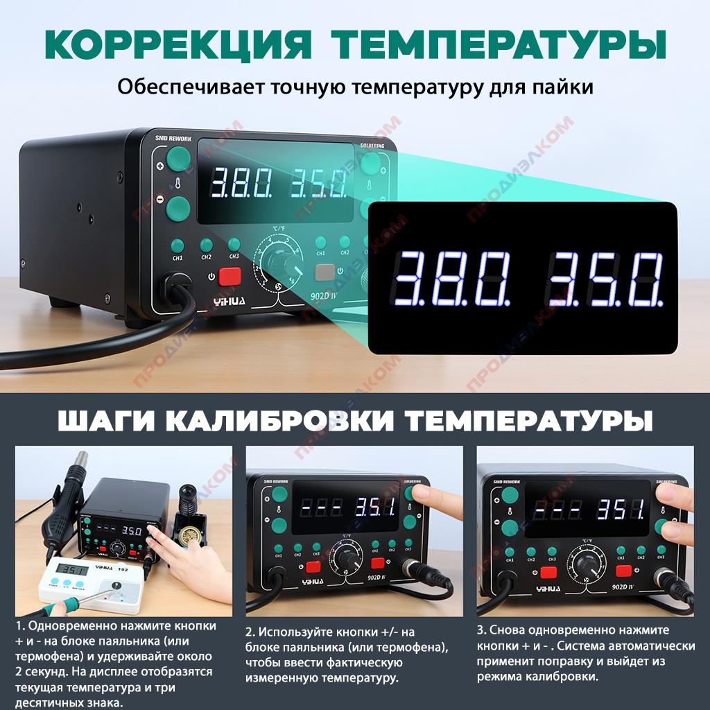 Термовоздушная паяльная станция 775 Вт YIHUA902D-IV (T12, подставка, фен, насадки)