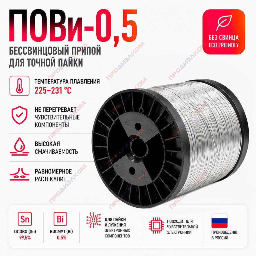Припой бессвинцовый с висмутом ПОВи-0,5 0,8 мм 1 кг