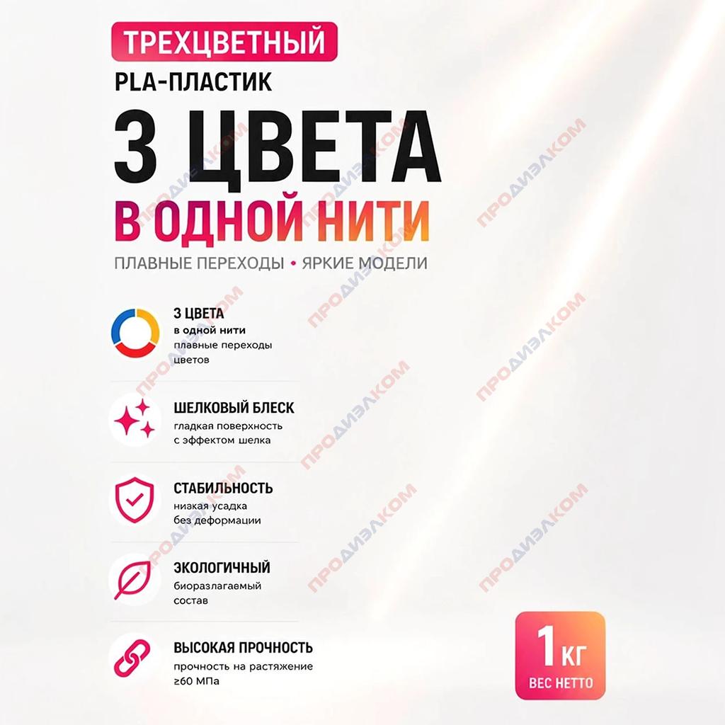 Филамент Silk-PLA красный-желтый-синий 1.75 мм 1кг. KINGROON