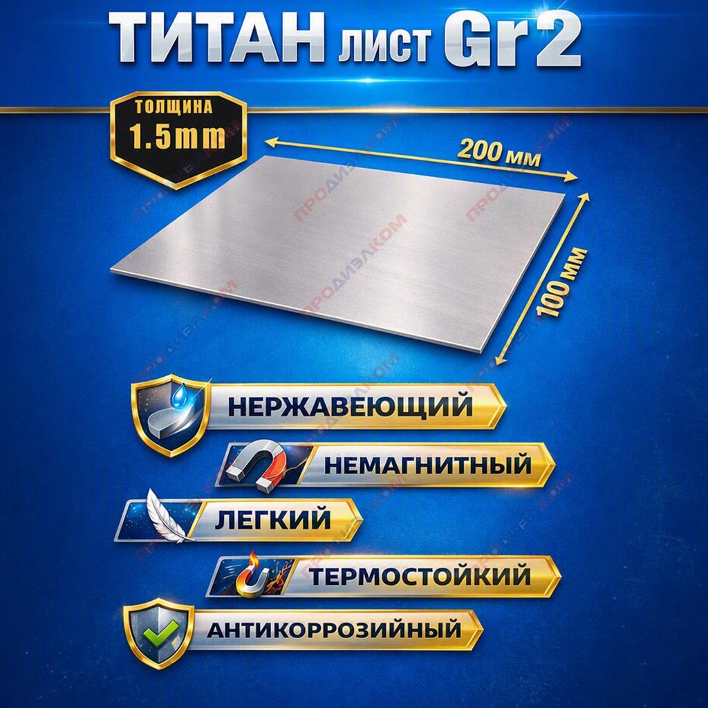 Титан лист Gr2 (ВТ1-0) 1,5 х 100 х 200 мм