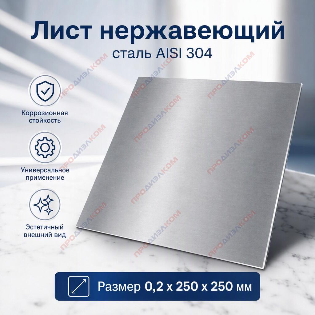 Лист нержавеющий сталь AISI 304 0,2 х 250 х 250 мм